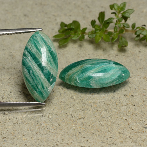 Gemas de amazonita verde pino natural de 13,09 ct, marquesa, opaco