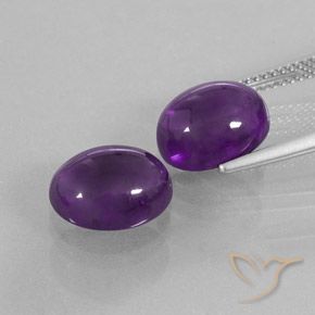 Gemas de Amatista Violeta medio natural de 7.43 ct, Ovalada, Transparente