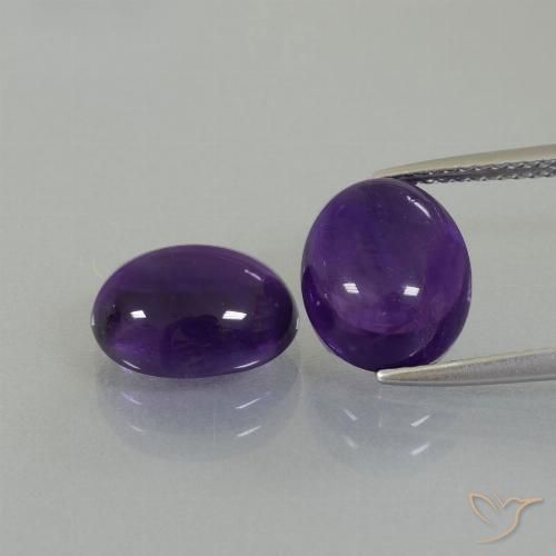 Gemas de Amatista Violeta medio natural de 7.27 ct, Ovalada, Transparente