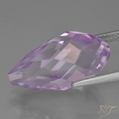 Amatista Violeta rosáceo claro natural de 11.48 ct, Corte Briolette, VS
