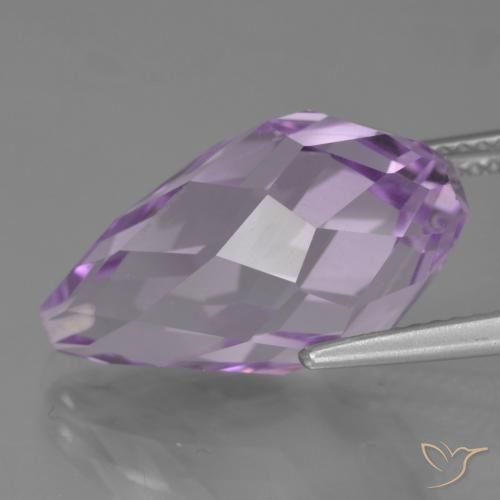 Amatista Violeta rosáceo medio natural de 11.68 ct, Corte Briolette, VVS-VS