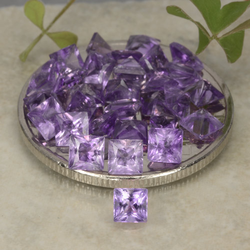 Gemas de amatista violeta medio natural de 3,84 ct, cuadrado, VS