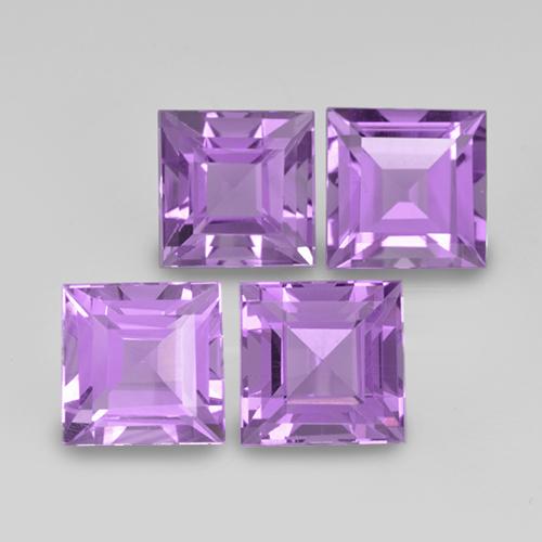 Gemas de Amatista Violeta rosáceo medio natural de 4.59 ct, Cuadrado, VS