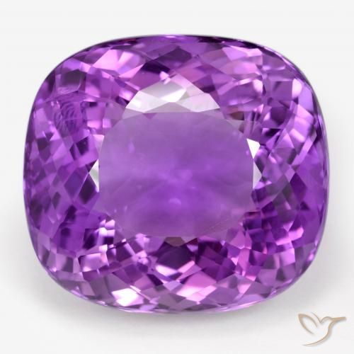 Amatista violeta vívido natural de 64,00 ct, corte cojín, VVS