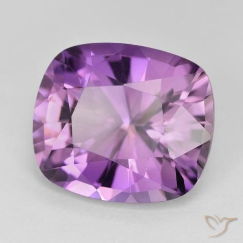 Amatista Violeta medio claro natural de 10.07 ct, Forma Cojín, VVS