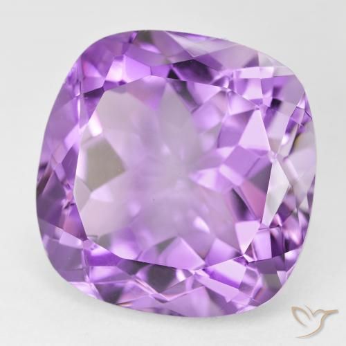 Amatista Violeta rosáceo medio natural de 21.19 ct, Forma Cojín, VVS