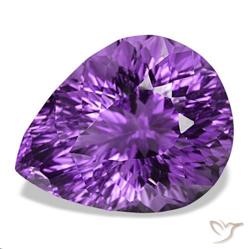 Amatista violeta vívido natural de 26,81 ct, en forma de pera, VS