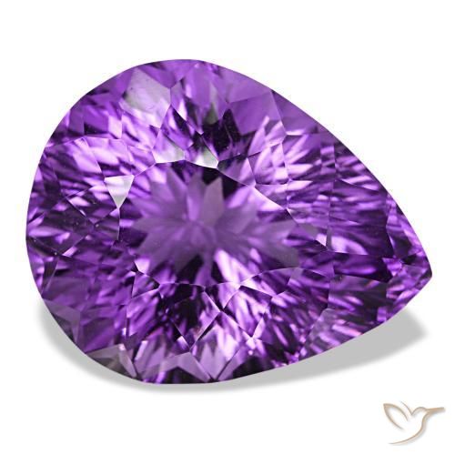 Amatista violeta vívido natural de 26,81 ct, en forma de pera, VS