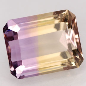Ametrino bicolor natural de 3,34 ct, corte esmeralda, VVS-VS