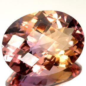 Ametrino bicolor natural de 14,66 ct, corte óvalo, VVS