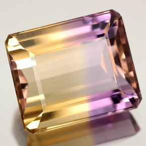 Ametrino bicolor natural de 5,93 ct, corte esmeralda, IF