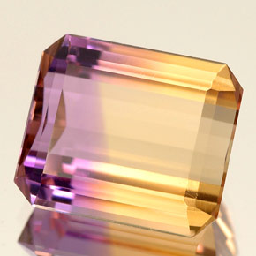 Ametrino bicolor natural de 5,88 ct, corte esmeralda, IF