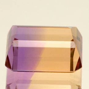 Ametrino bicolor natural de 5,88 ct, corte esmeralda, IF