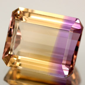 Ametrino bicolor natural de 6,29 ct, corte esmeralda, VVS-VS