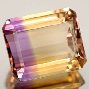 Ametrino bicolor natural de 6,29 ct, corte esmeralda, VVS-VS