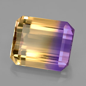 Ametrino bicolor natural de 6,70 ct, corte esmeralda, VS