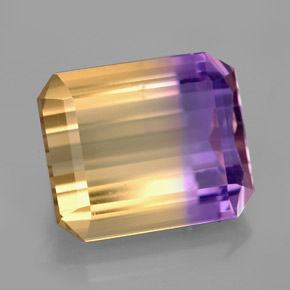 Ametrino bicolor natural de 6,70 ct, corte esmeralda, VS