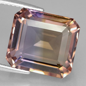 Ametrino bicolor natural de 11,76 ct, corte esmeralda, VVS
