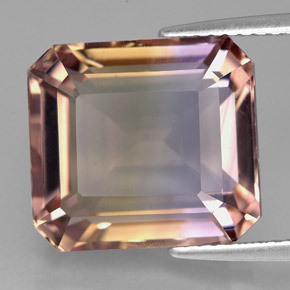 Ametrino bicolor natural de 11,76 ct, corte esmeralda, VVS
