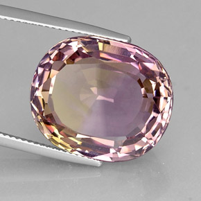Ametrino bicolor natural de 21,12 ct, corte óvalo, VVS