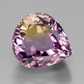 Ametrino bicolor natural de 15,44 ct, en forma de pera, IF