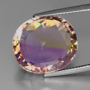 Ametrino bicolor natural de 15,67 ct, corte óvalo, IF