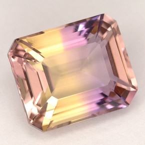 Ametrino bicolor natural de 5,29 ct, corte esmeralda, VVS