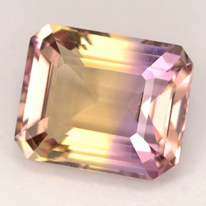Ametrino bicolor natural de 5,29 ct, corte esmeralda, VVS