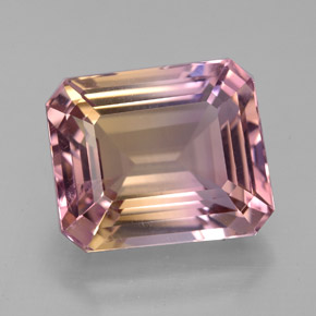 ametrino Bicolor natural de 6.66 ct, corte esmeralda, VVS-VS