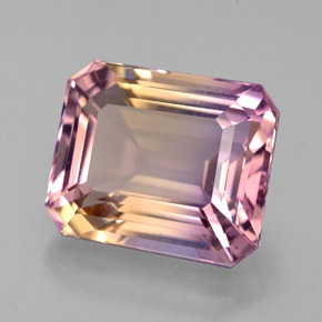 ametrino Bicolor natural de 6.66 ct, corte esmeralda, VVS-VS