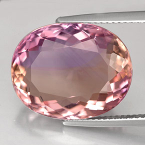 Ametrino bicolor natural de 14,32 ct, corte óvalo, VVS