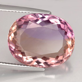 Ametrino bicolor natural de 14,32 ct, corte óvalo, VVS
