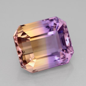 Ametrino bicolor natural de 8,22 ct, corte esmeralda, VVS