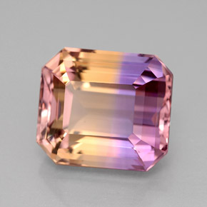 Ametrino bicolor natural de 8,22 ct, corte esmeralda, VVS