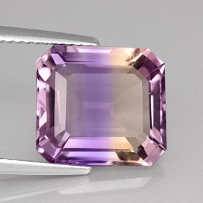 Ametrino bicolor natural de 6,02 ct, corte esmeralda, VVS