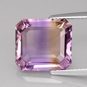 Ametrino bicolor natural de 6,02 ct, corte esmeralda, VVS