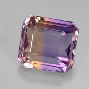 Ametrino bicolor natural de 7,00 ct, corte esmeralda, VVS