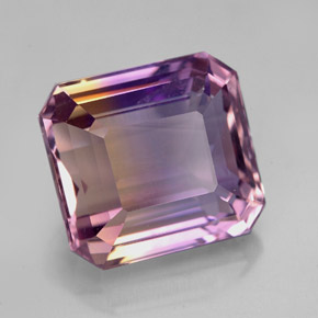 Ametrino bicolor natural de 7,00 ct, corte esmeralda, VVS