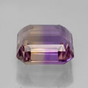 Ametrino bicolor natural de 7,00 ct, corte esmeralda, VVS