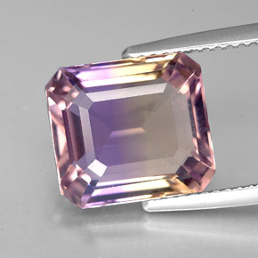 ametrino Bicolor natural de 5.87 ct, corte esmeralda, VVS