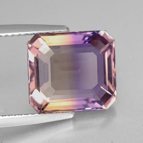 ametrino Bicolor natural de 5.87 ct, corte esmeralda, VVS