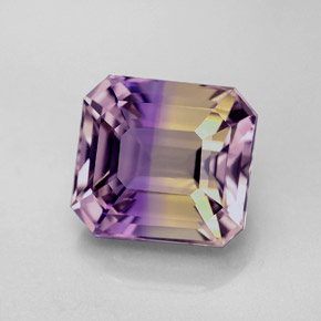 Ametrino bicolor natural de 6,01 ct, corte esmeralda, VVS