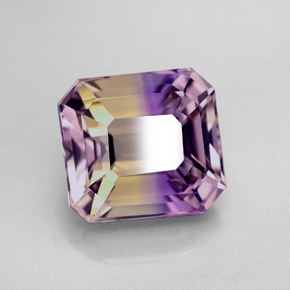 Ametrino bicolor natural de 6,01 ct, corte esmeralda, VVS