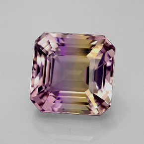 Ametrino bicolor natural de 6,99 ct, corte esmeralda, VVS