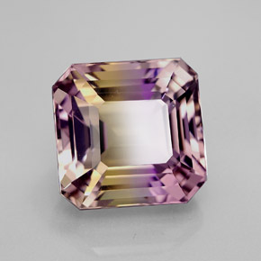 Ametrino bicolor natural de 6,99 ct, corte esmeralda, VVS