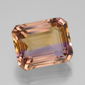 Ametrino bicolor natural de 8,03 ct, corte esmeralda, VVS