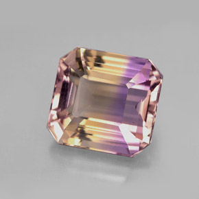 Ametrino bicolor natural de 6,33 ct, corte esmeralda, VVS