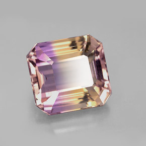 Ametrino bicolor natural de 6,33 ct, corte esmeralda, VVS