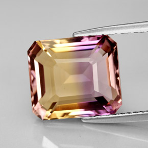 Ametrino bicolor natural de 6,21 ct, corte esmeralda, VVS-VS