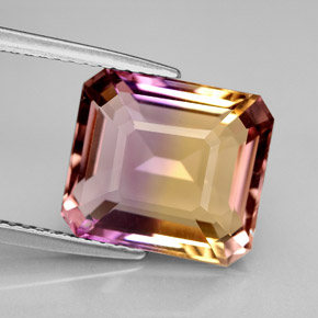 Ametrino bicolor natural de 6,21 ct, corte esmeralda, VVS-VS